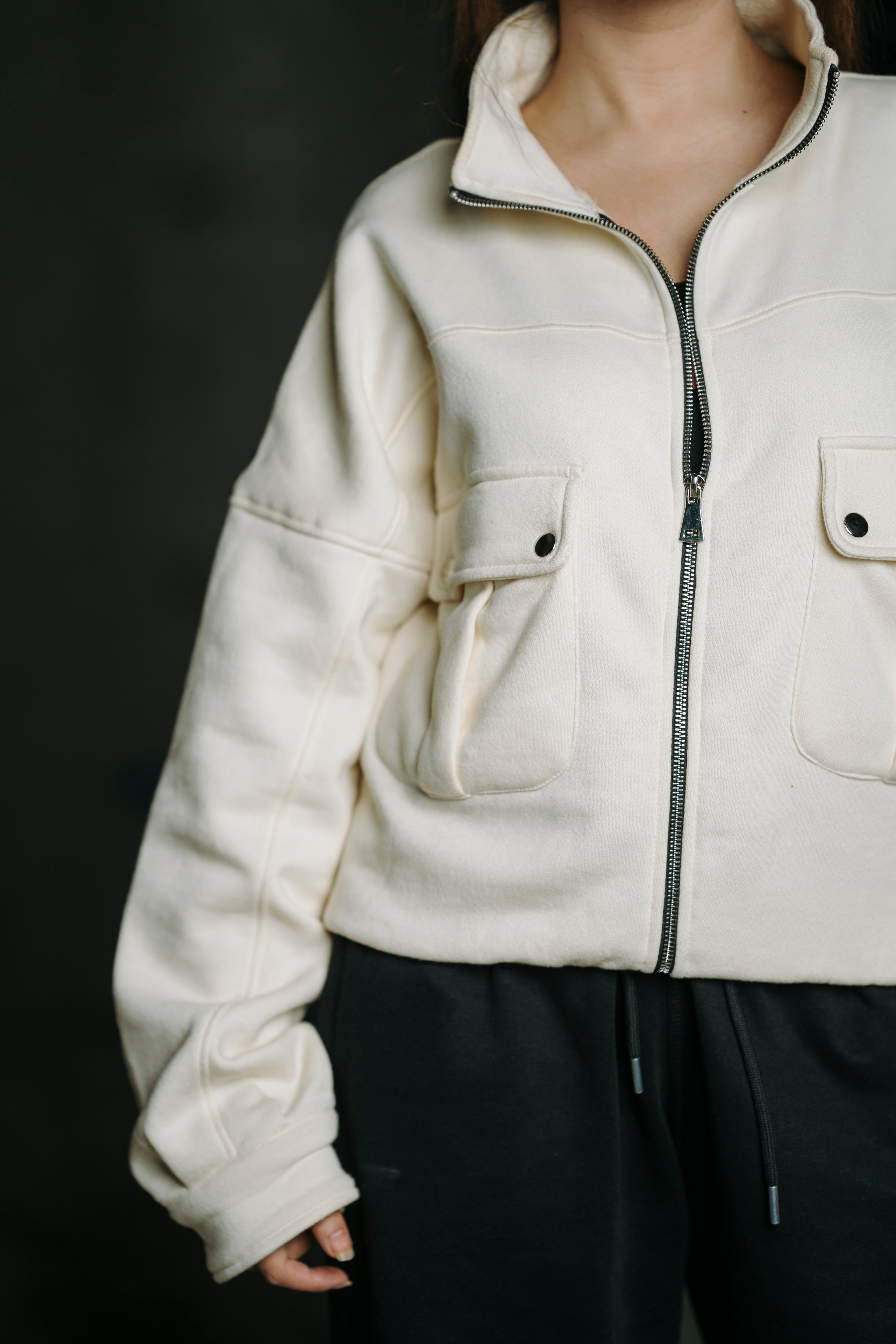 Classic Off-White Fleece Zip Jacket