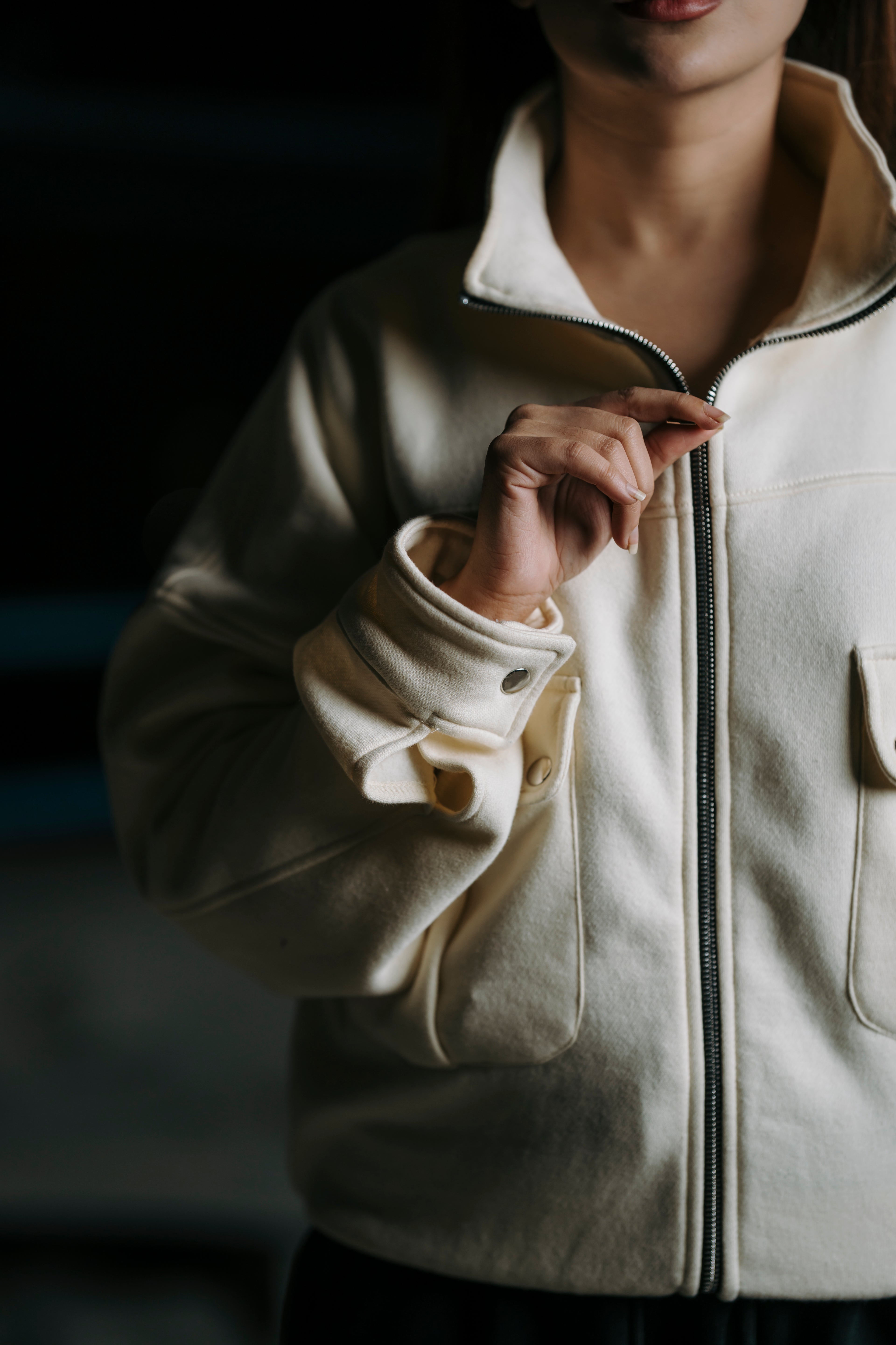 Classic Off-White Fleece Zip Jacket