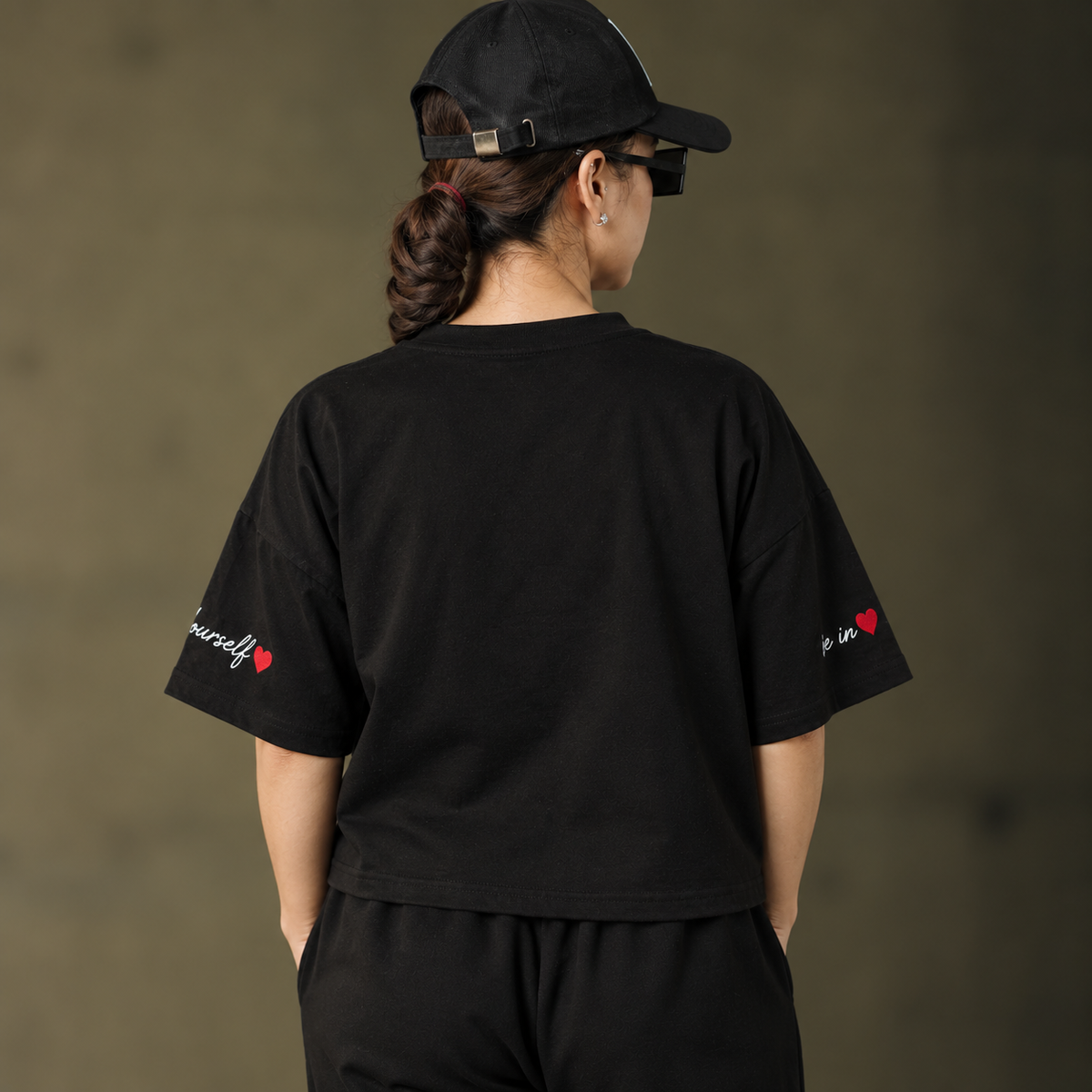 Gen Z Inspired Embroidered Oversized T-Shirt Black