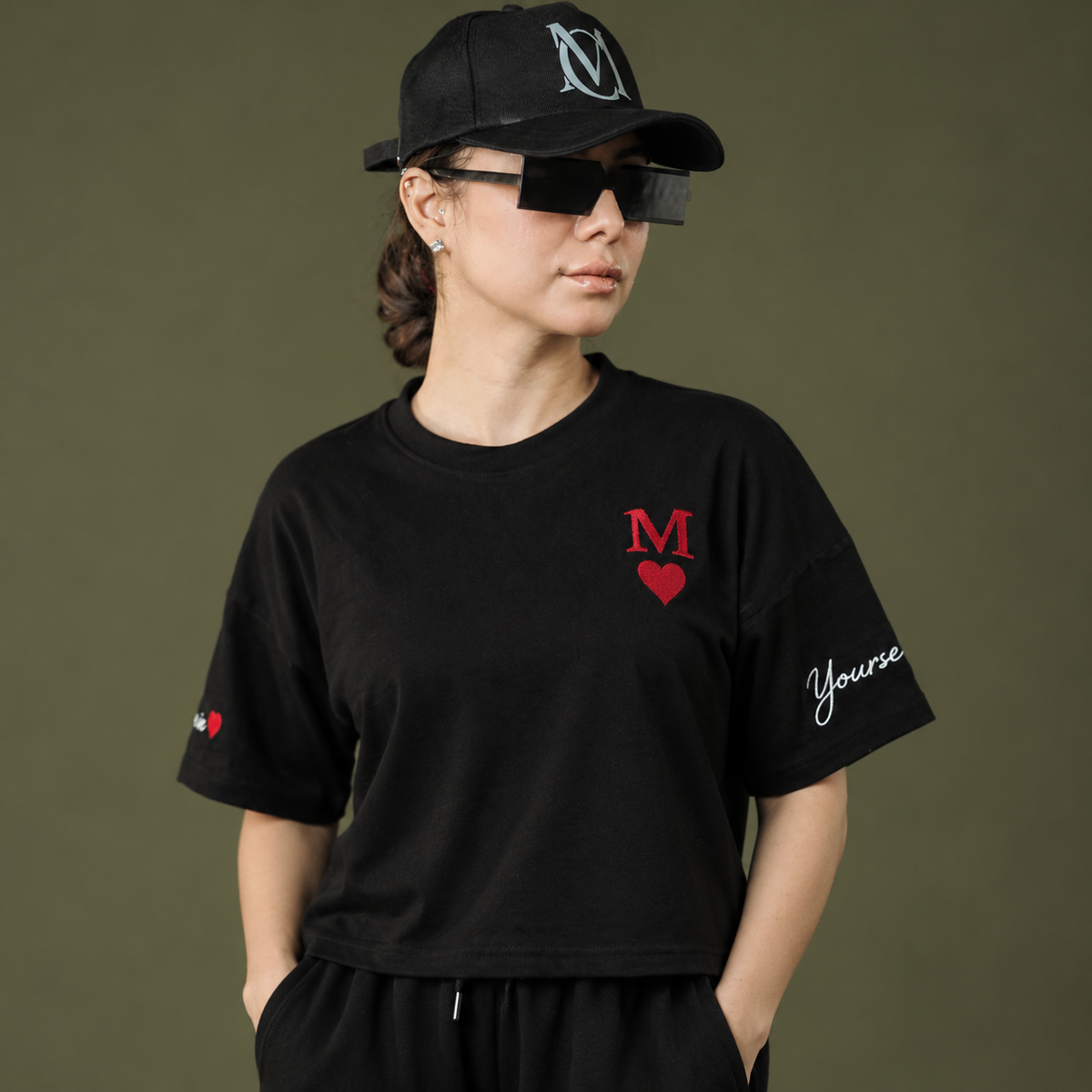 Gen Z Inspired Embroidered Oversized T-Shirt Black