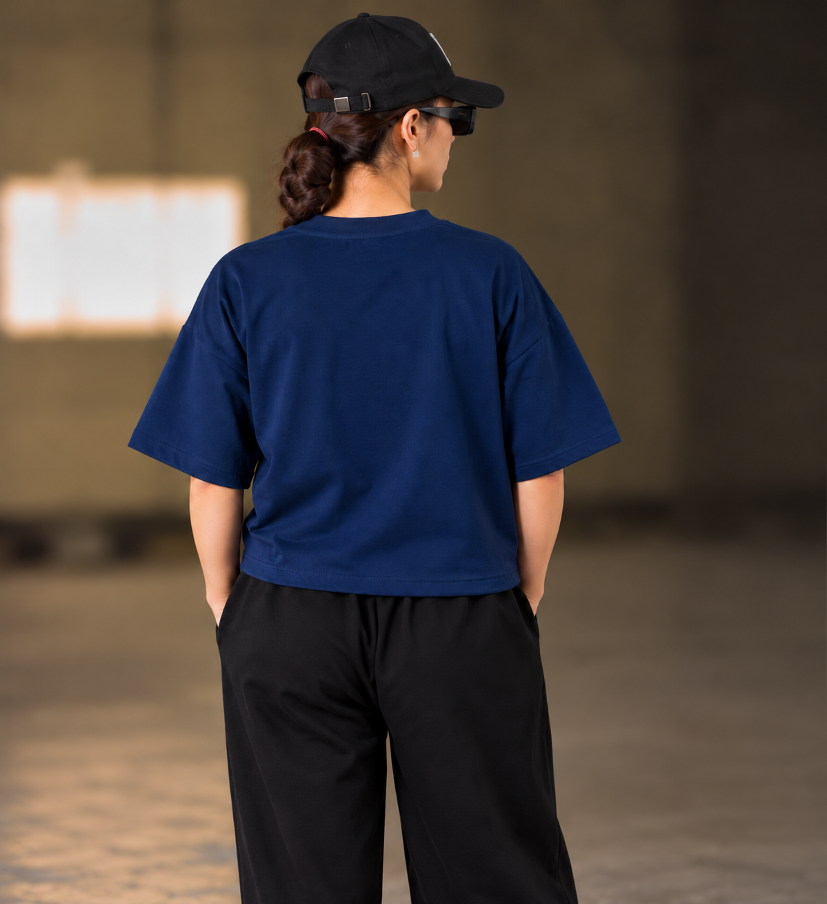 Gen Z Inspired Oversized Embroided T-Shirt  Navy Bule