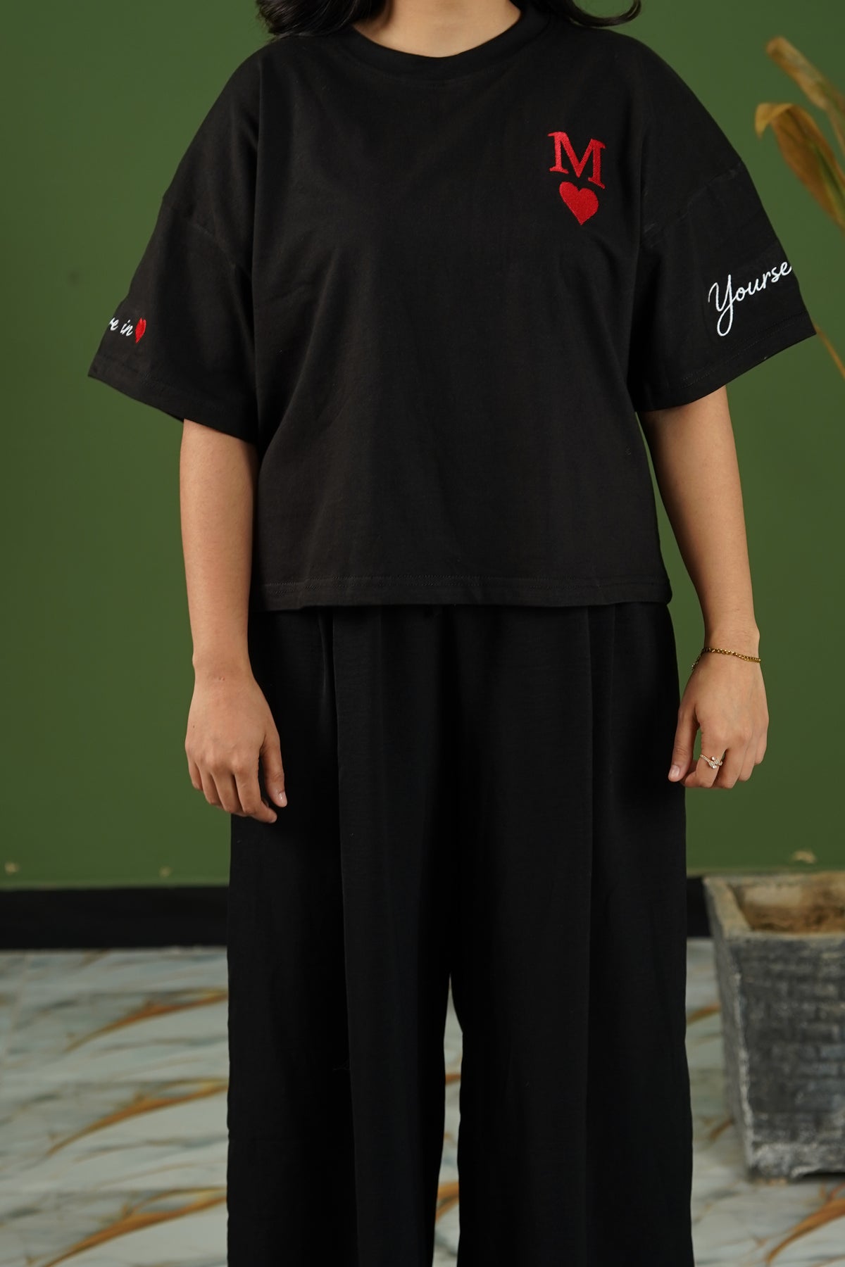 Gen Z Inspired Embroidered Oversized T-Shirt Black