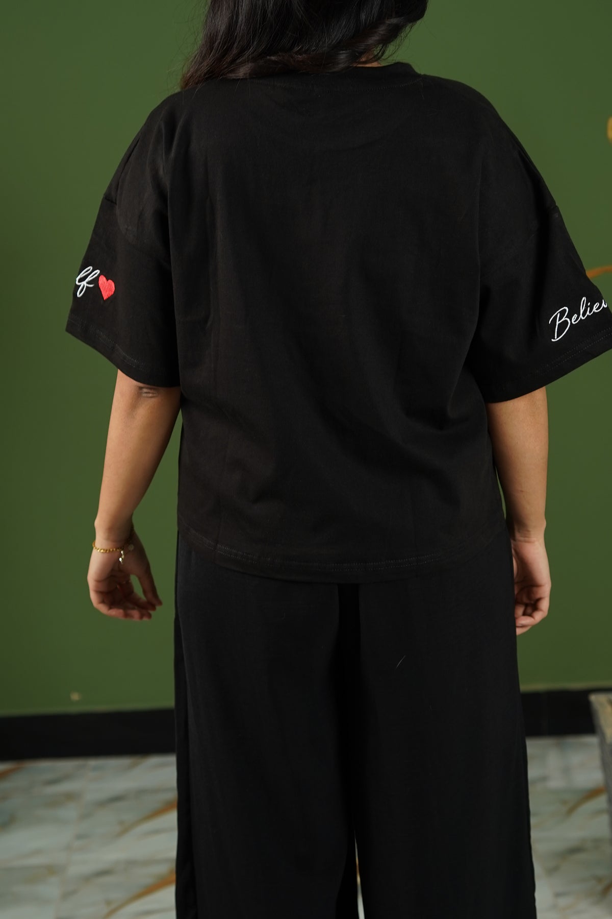 Gen Z Inspired Embroidered Oversized T-Shirt Black