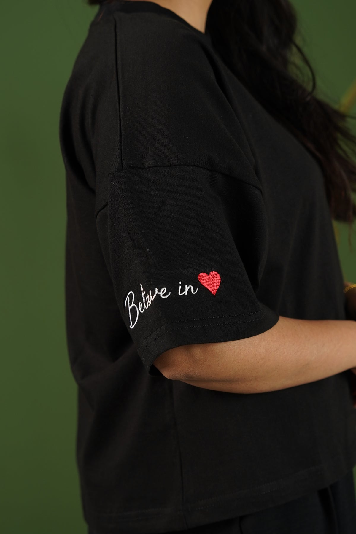 Gen Z Inspired Embroidered Oversized T-Shirt Black