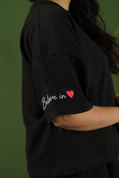 Gen Z Inspired Embroidered Oversized T-Shirt Black