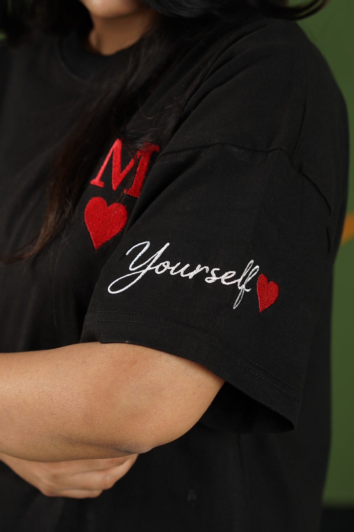 Gen Z Inspired Embroidered Oversized T-Shirt Black