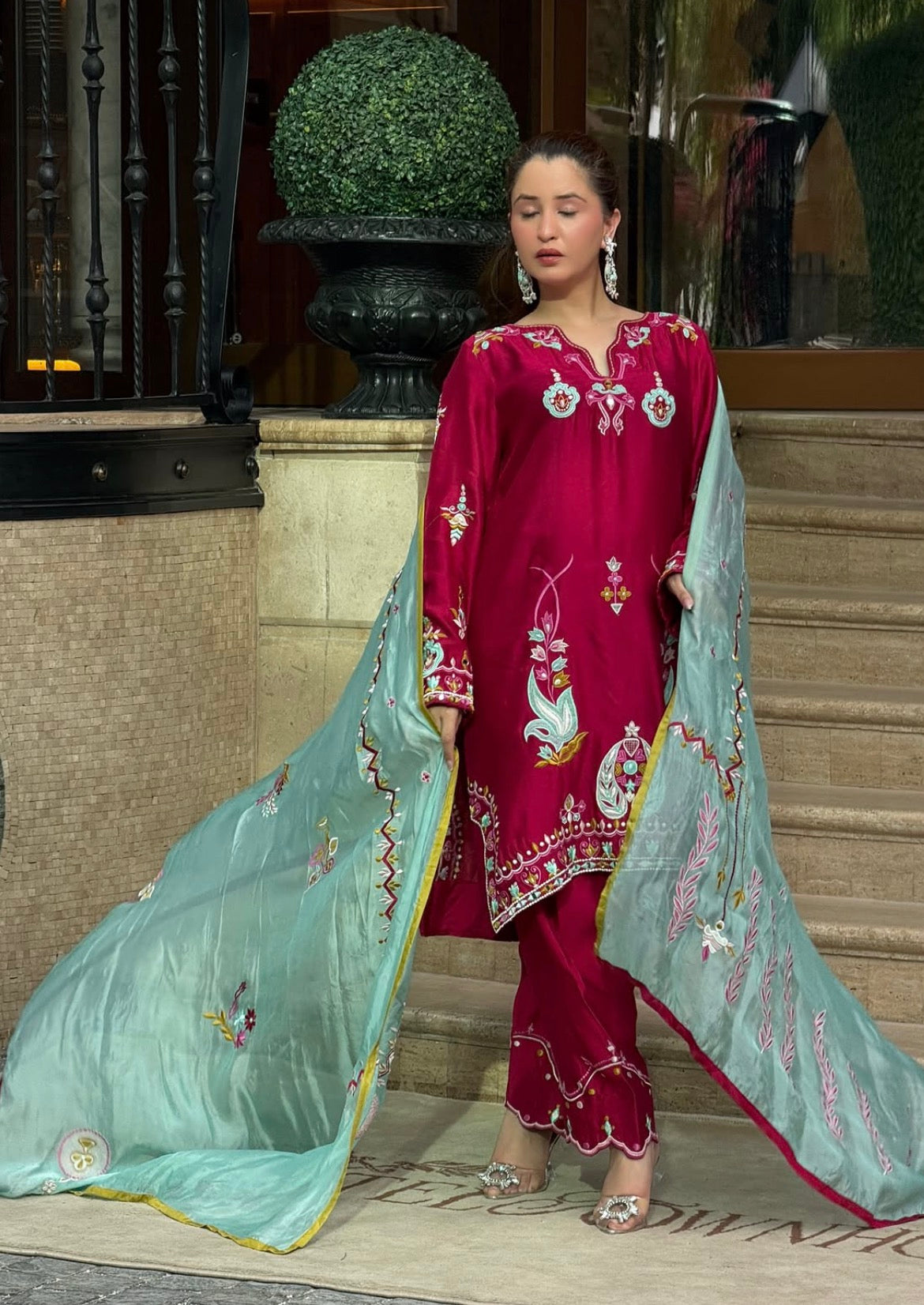 Red Luxury Embroidered