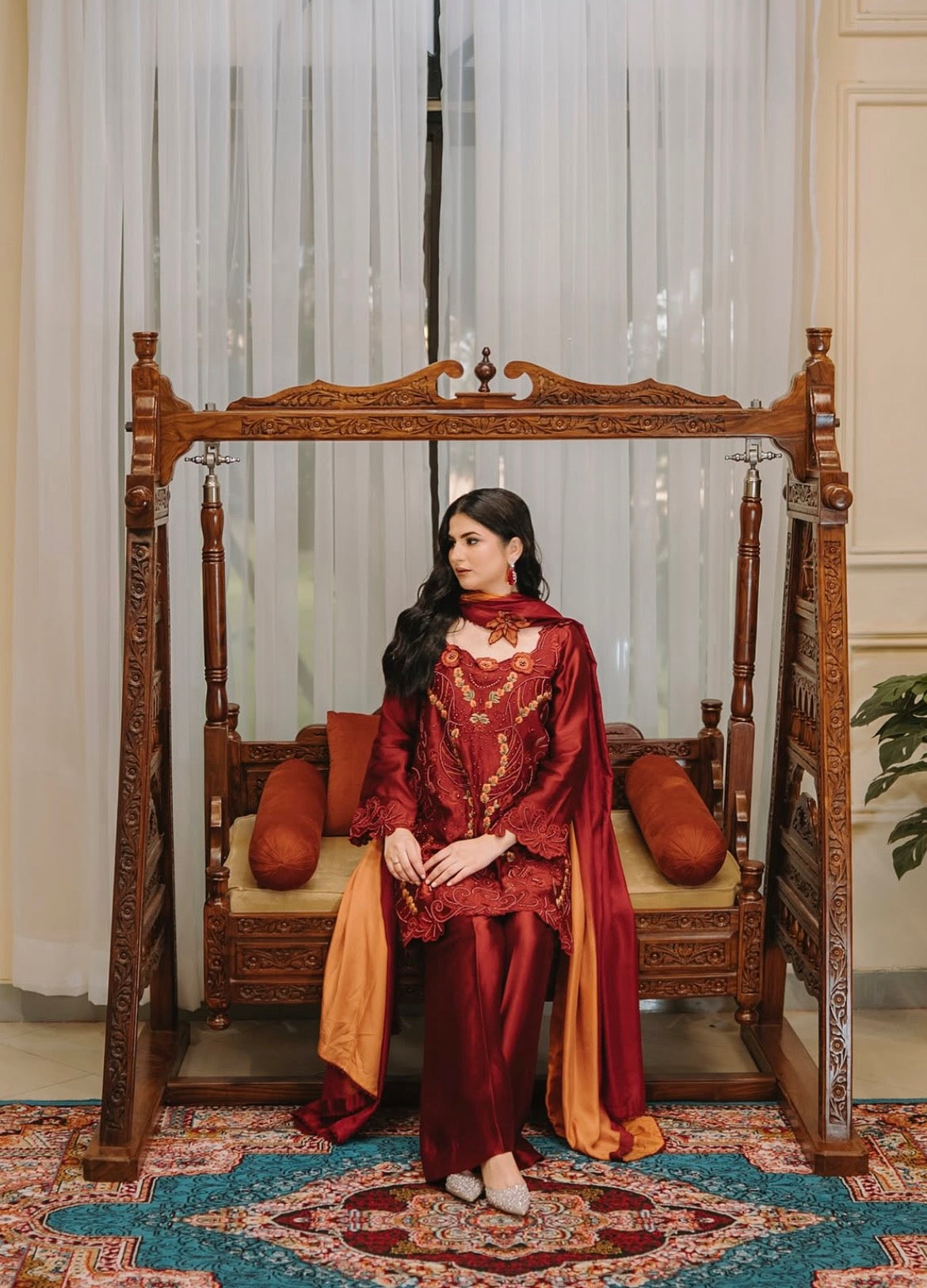 Royal Red Embroidered