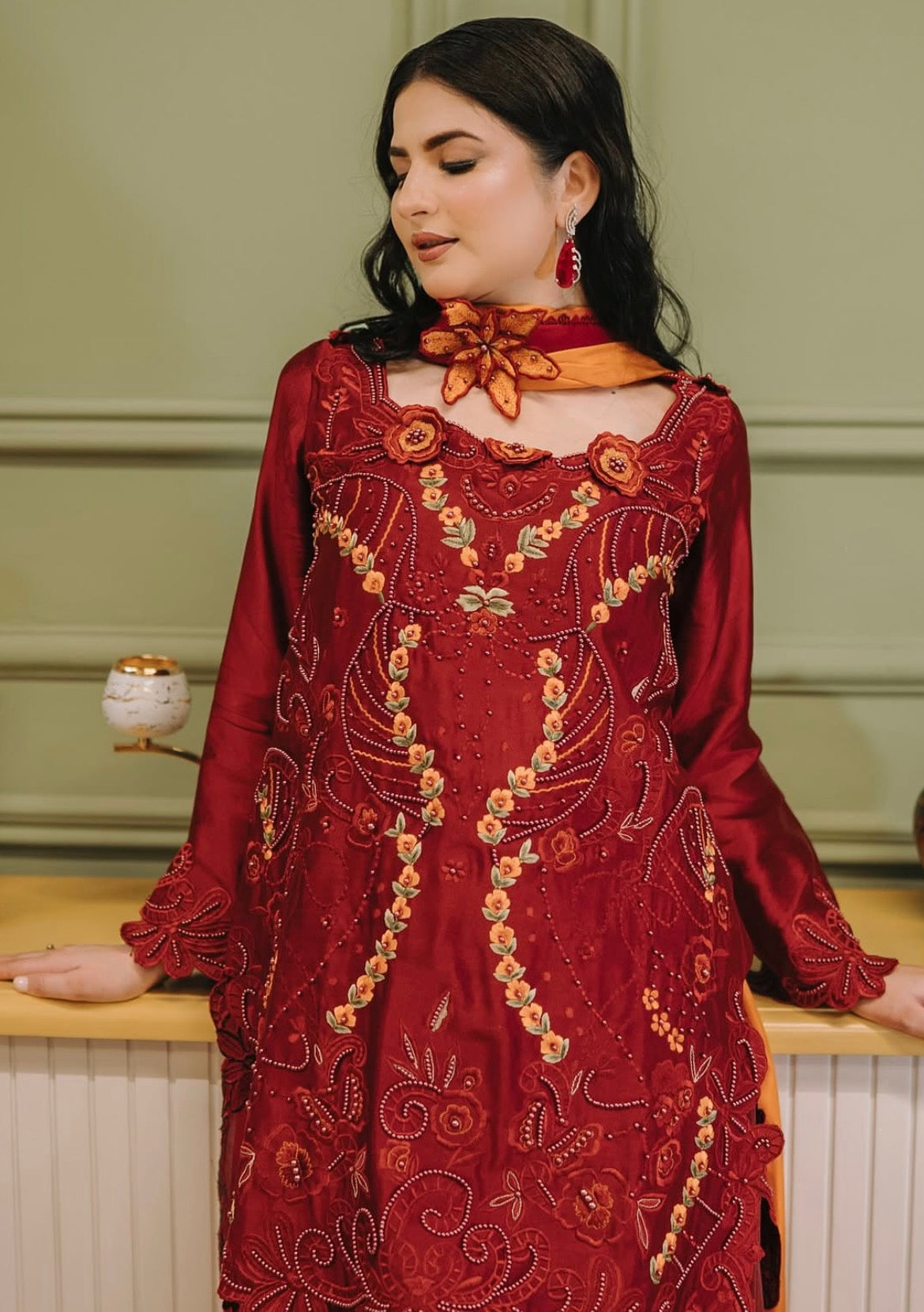 Royal Red Embroidered