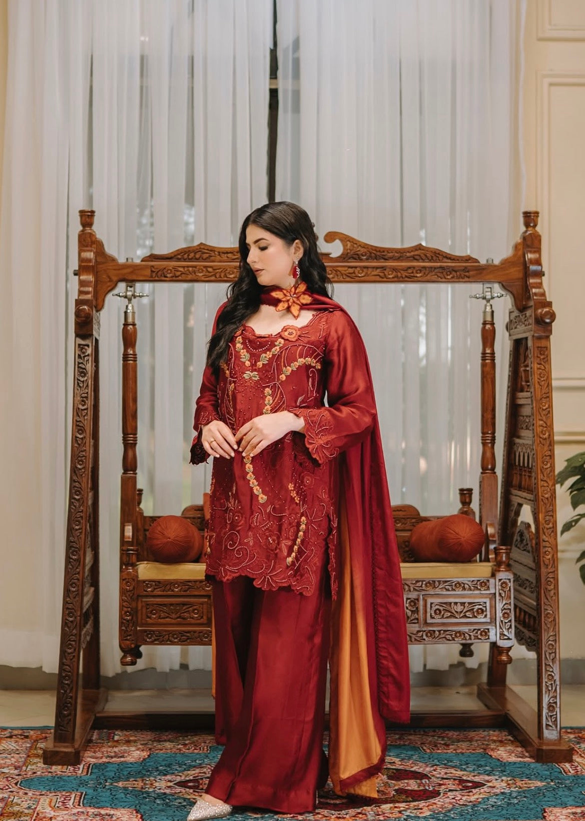 Royal Red Embroidered
