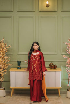 Royal Red Embroidered