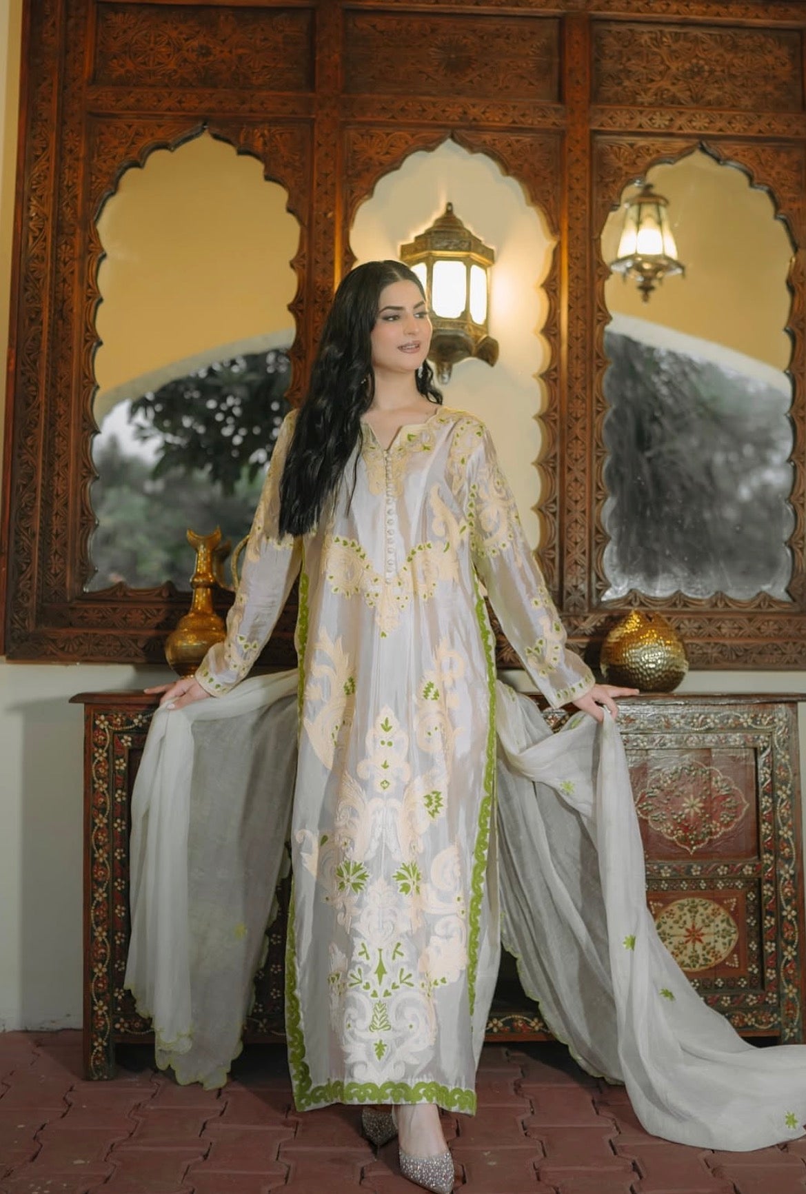 Handmade Shisha Silk 3 Piece Stitched