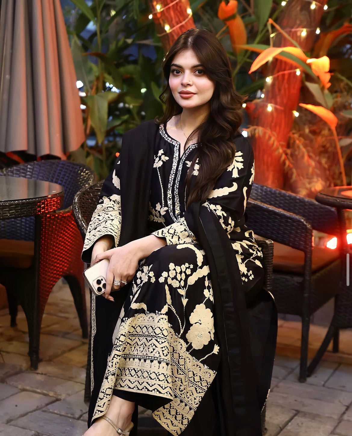 3 pcs Black with Flowers