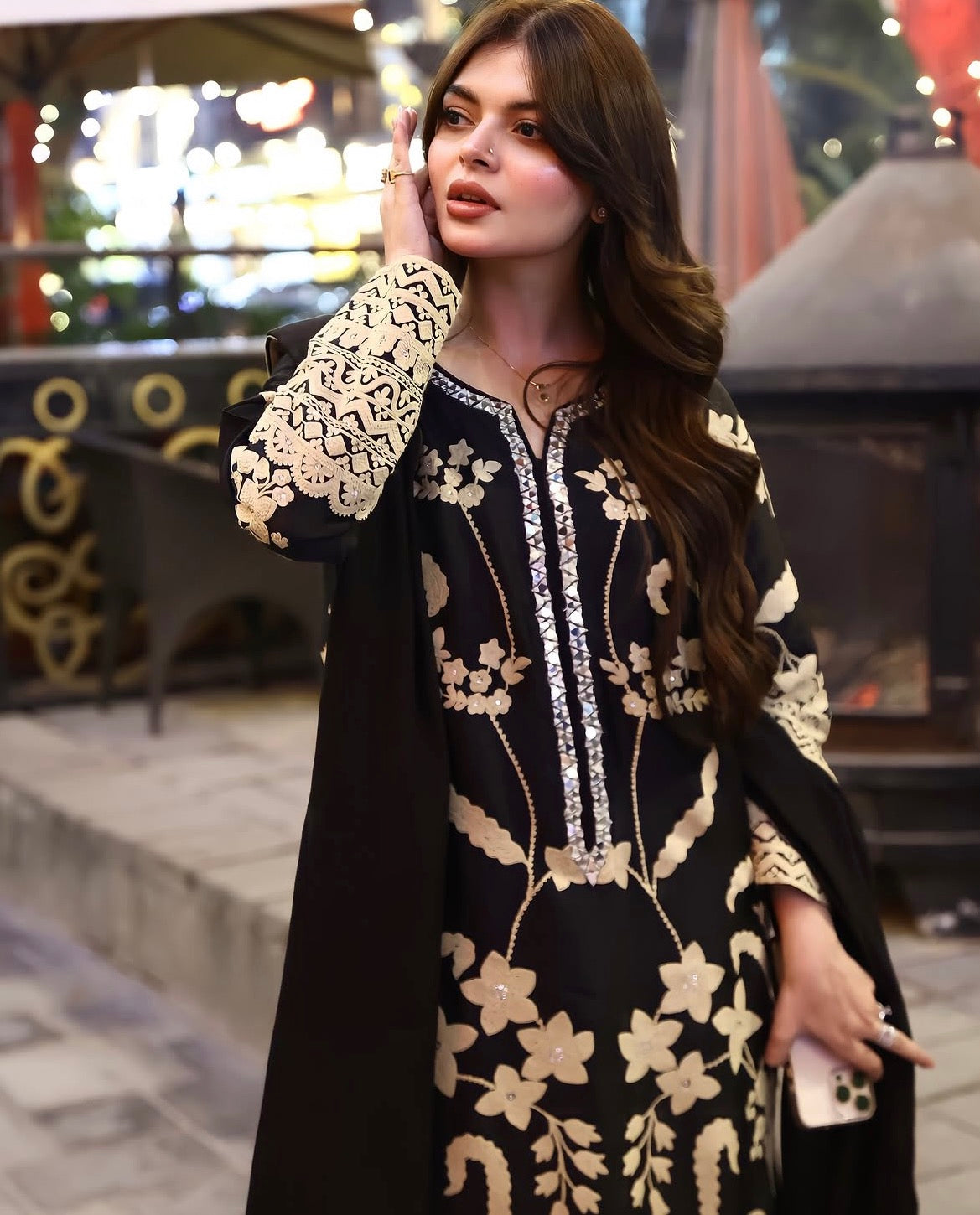 3 pcs Black with Flowers