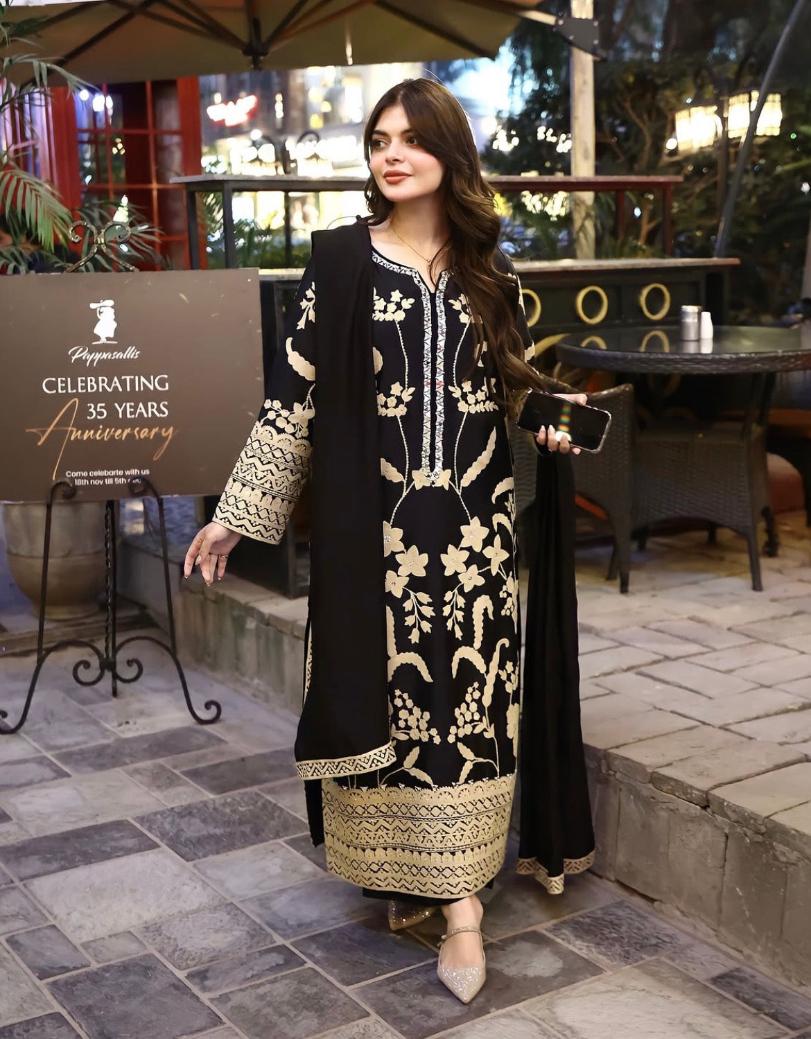 3 pcs Black with Flowers