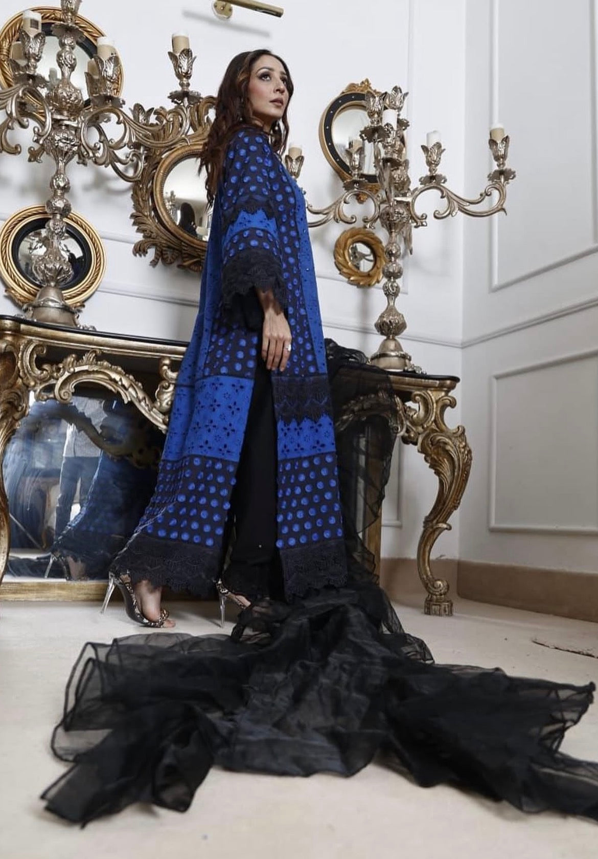 3 pcs Blue with Dark Dupatta