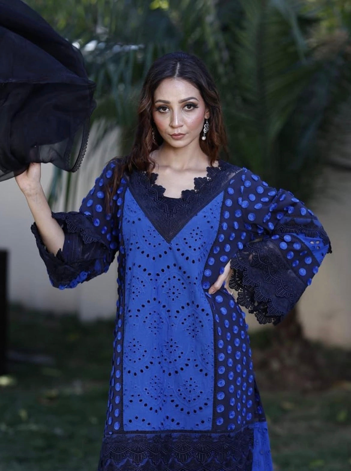 3 pcs Blue with Dark Dupatta