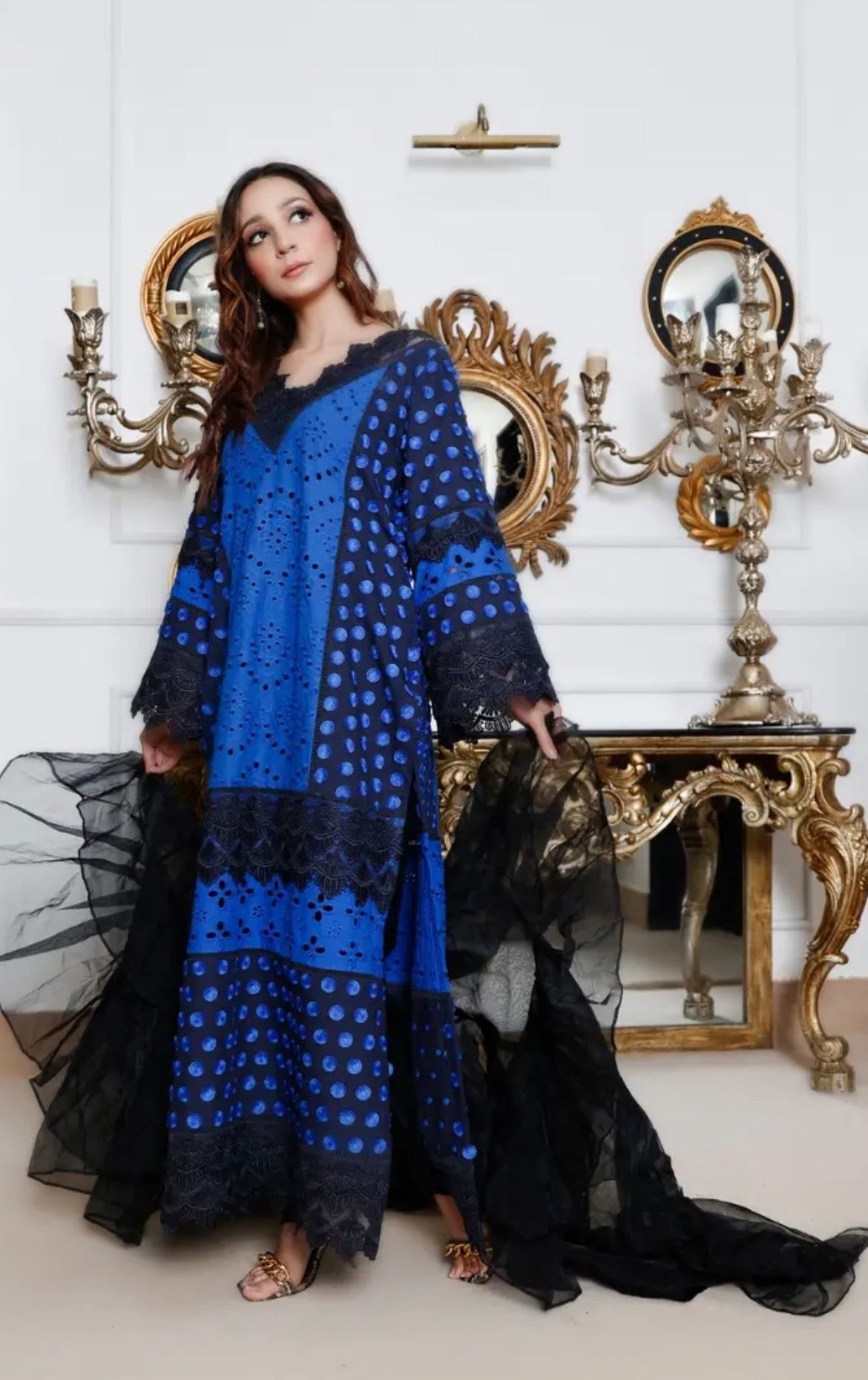 3 pcs Blue with Dark Dupatta
