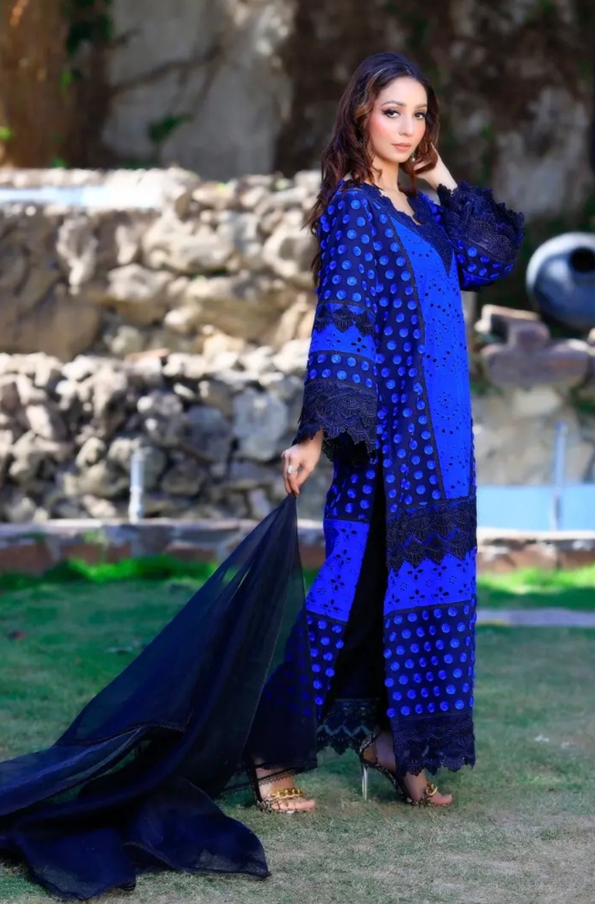 3 pcs Blue with Dark Dupatta