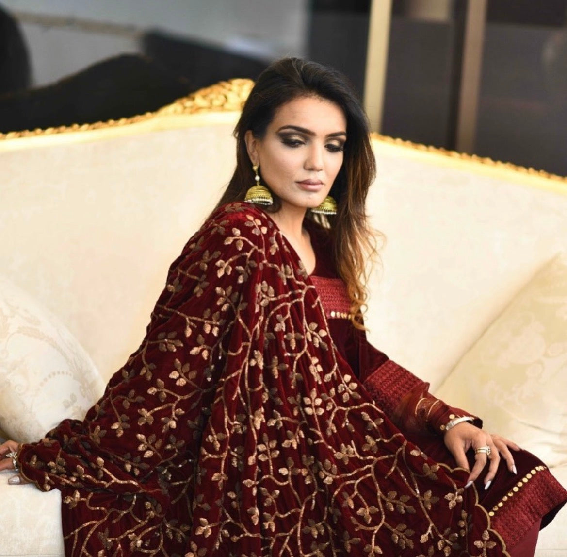 3 pcs Black with Mehroon Dupatta