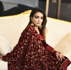 3 pcs Black with Mehroon Dupatta