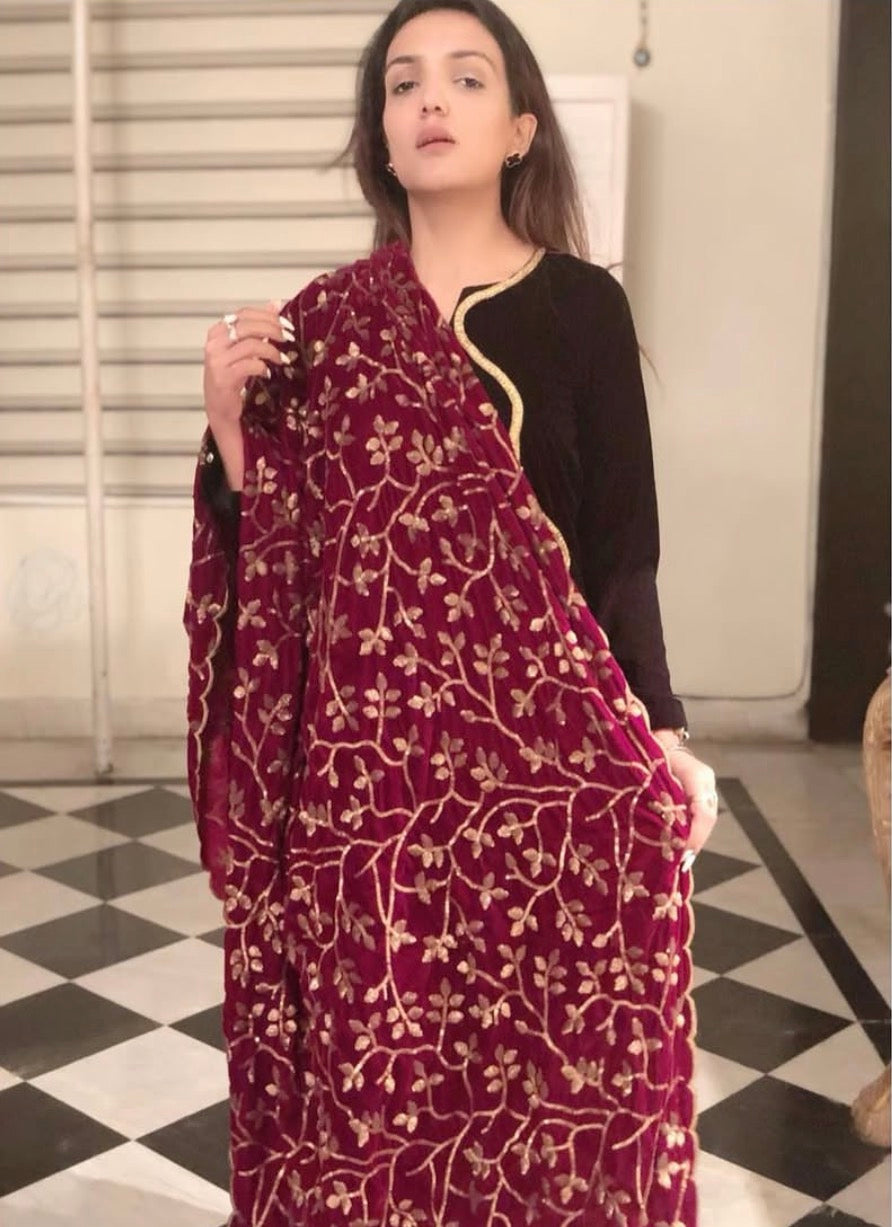 3 pcs with Mehroon Fancy Dupatta