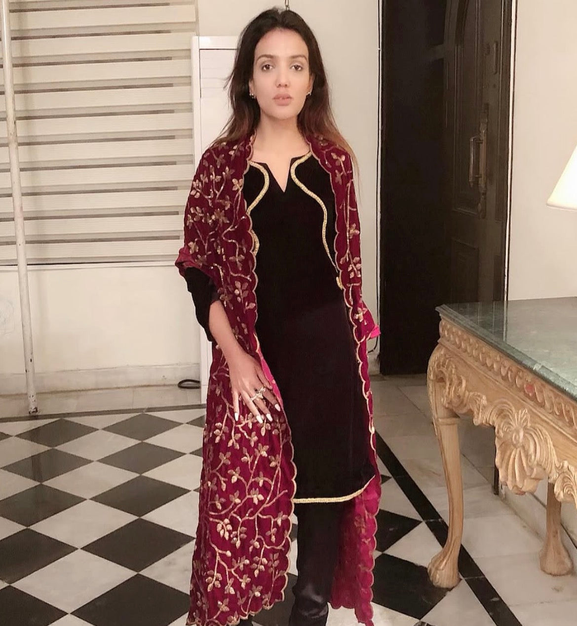 3 pcs with Mehroon Fancy Dupatta