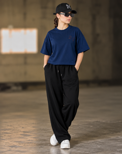 Gen Z Inspired Oversized Embroided T-Shirt  Navy Bule