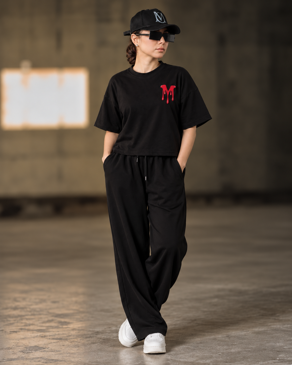Gen Z Inspired Oversized Emborided T-Shirt Black