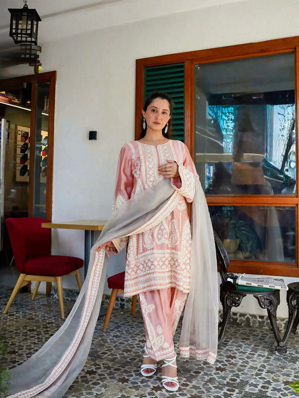Melon by Anam – Blush Pink Embroidered 3PC Suit