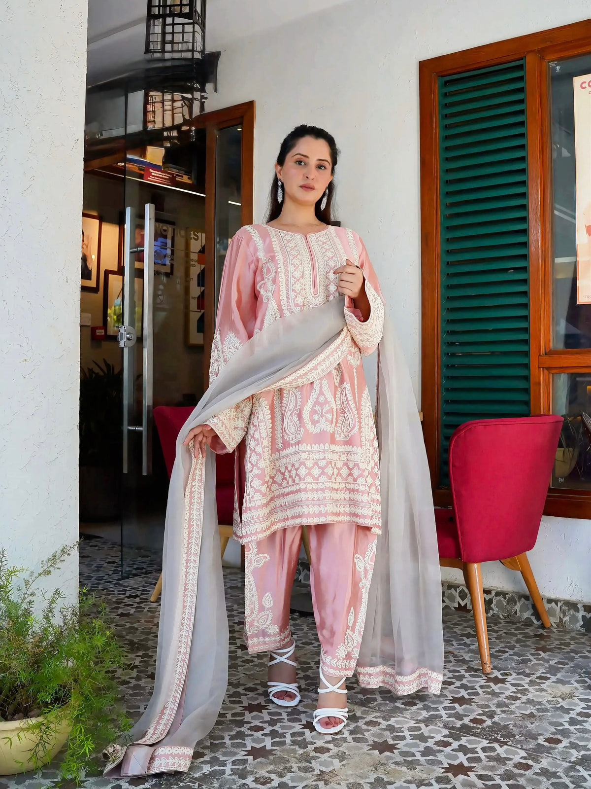 Melon by Anam – Blush Pink Embroidered 3PC Suit