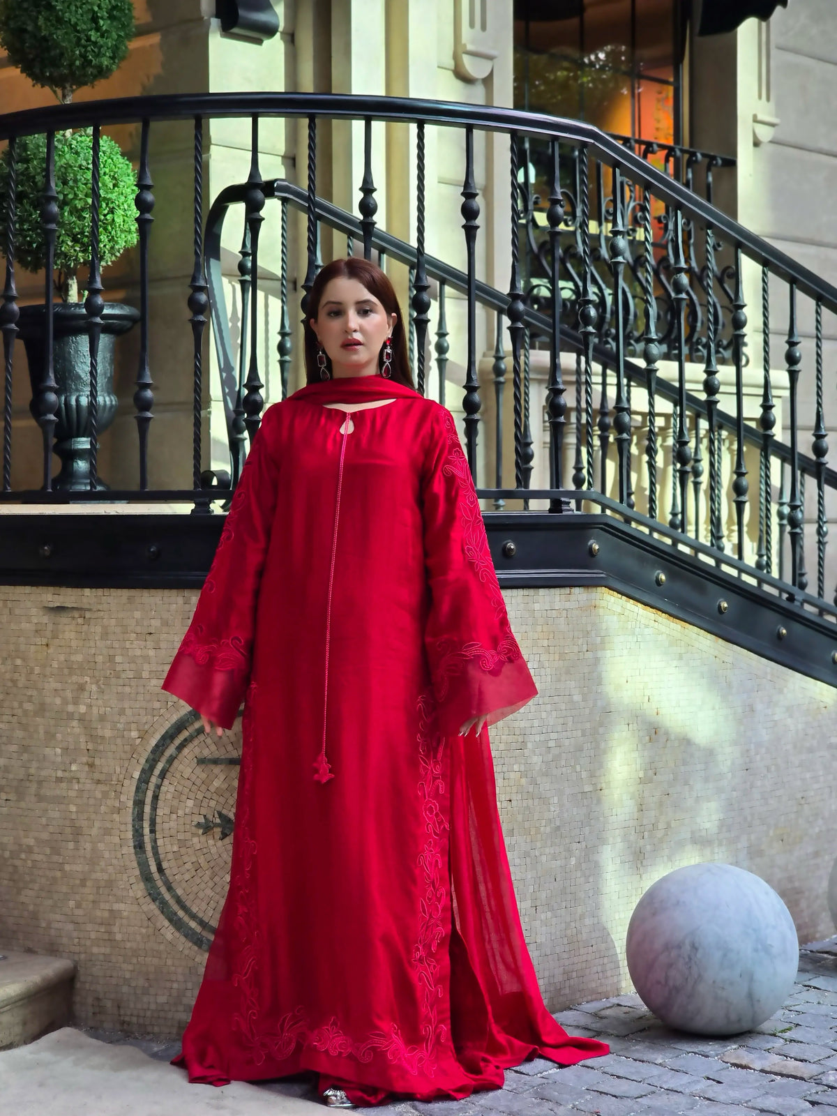 Deep Red Embroidered 3PC Suit | Elegant Festive Wear