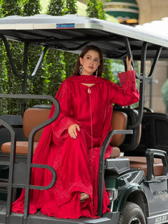 Deep Red Embroidered 3PC Suit | Elegant Festive Wear