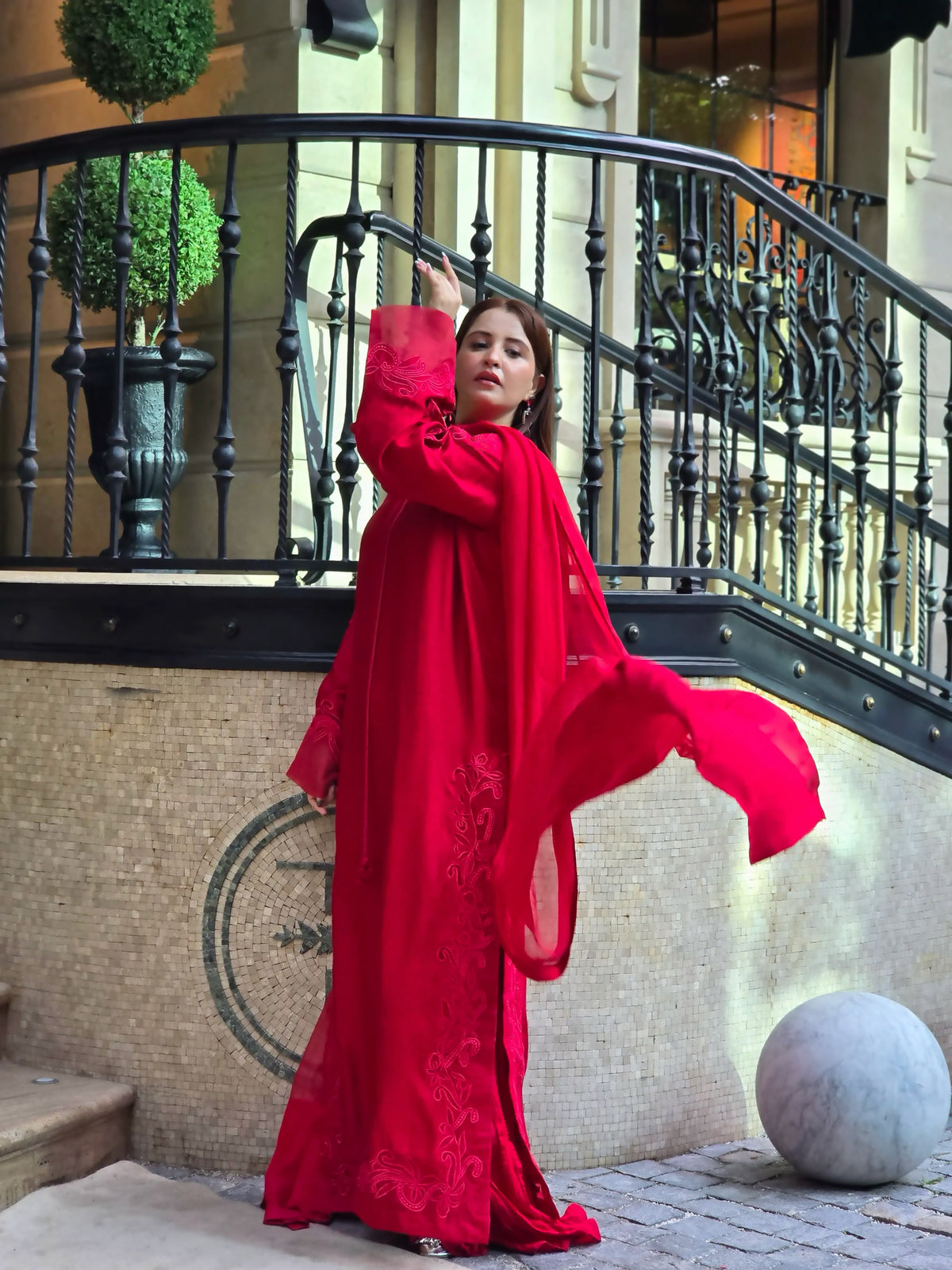 Deep Red Embroidered 3PC Suit | Elegant Festive Wear