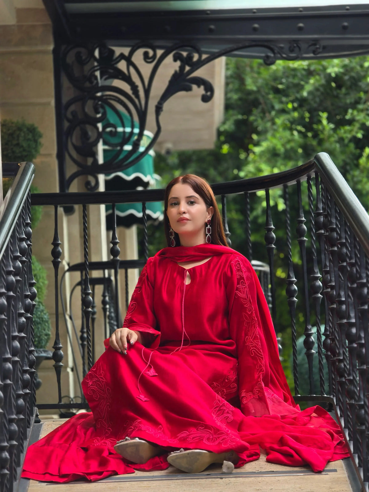 Deep Red Embroidered 3PC Suit | Elegant Festive Wear