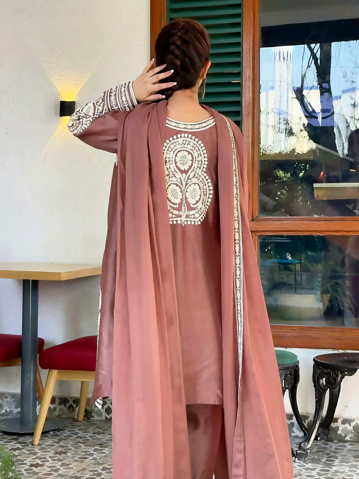 Melon by Anam – Melon Pink Embroidered 3PC Suit