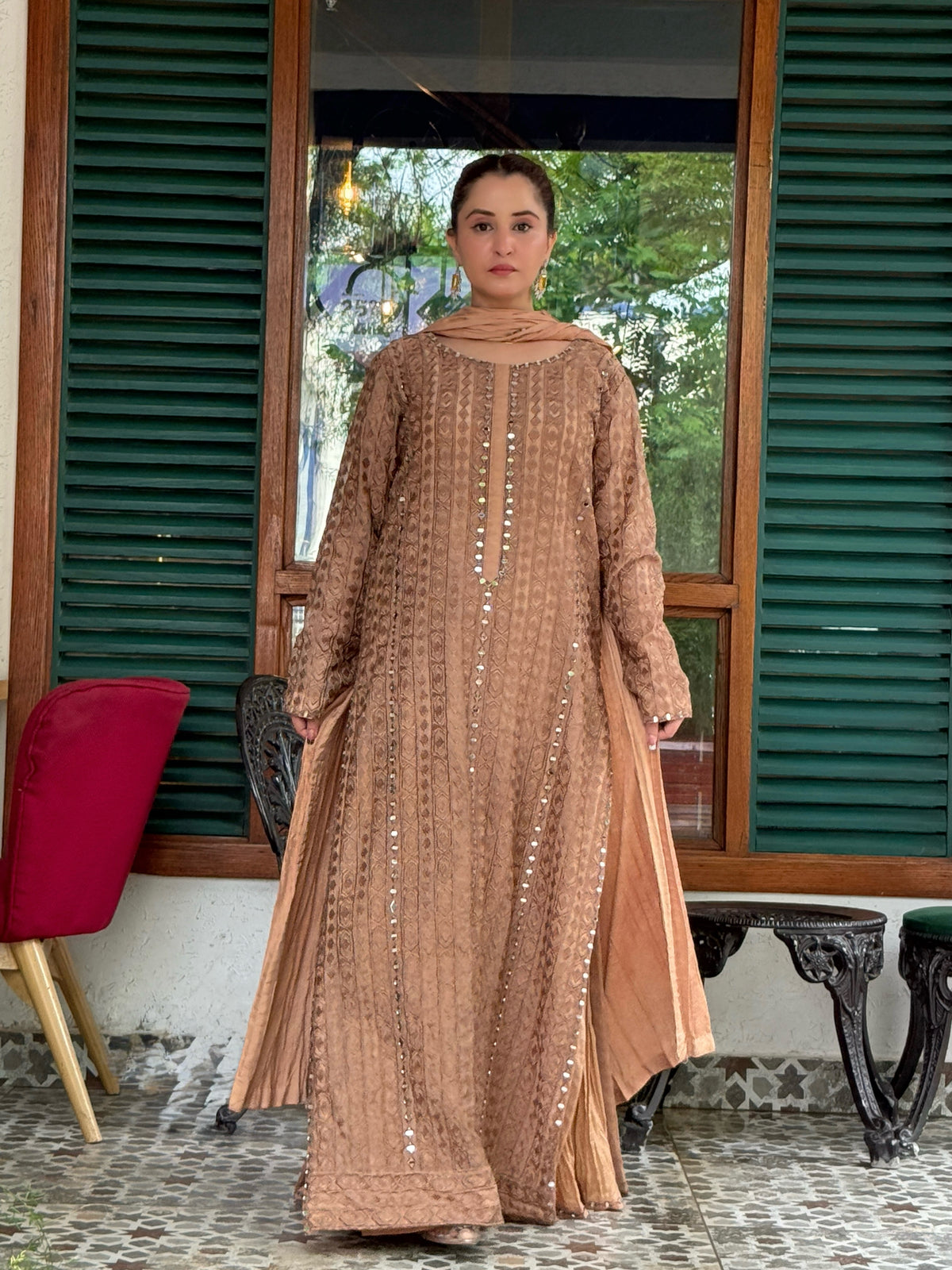 MELON by Anam – Nude Caramel Embroidered Suit