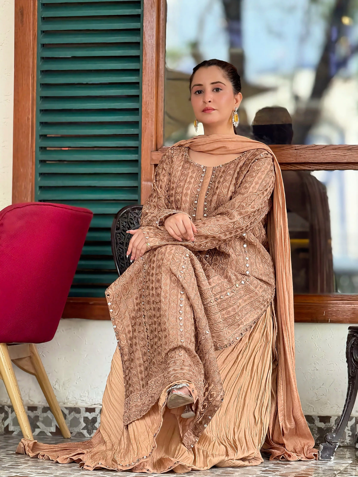 MELON by Anam – Nude Caramel Embroidered Suit