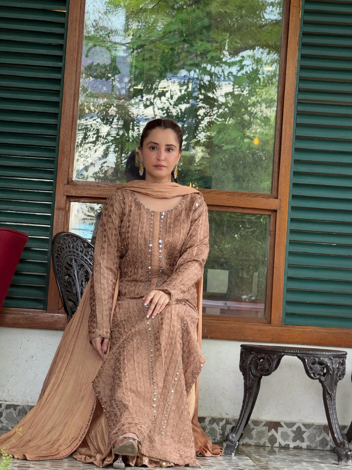 MELON by Anam – Nude Caramel Embroidered Suit