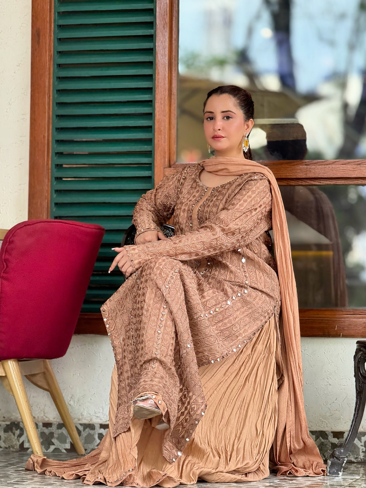 MELON by Anam – Nude Caramel Embroidered Suit