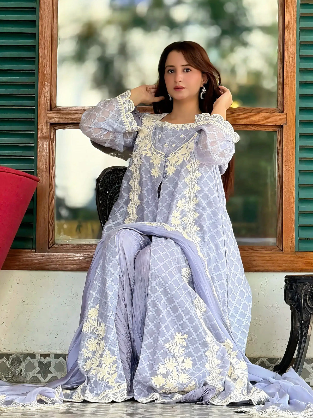 Ethereal Lavender – Ivory Embroidered Elegant Suit