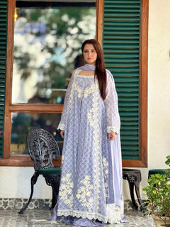 Ethereal Lavender – Ivory Embroidered Elegant Suit
