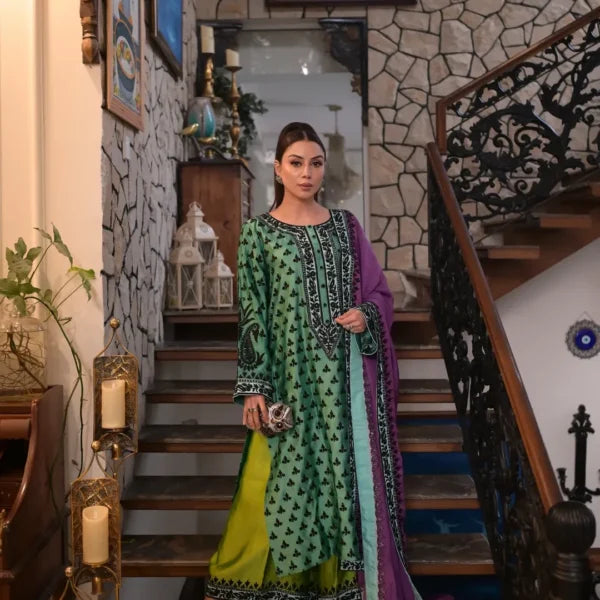 3-PC Silk Stitched Dress